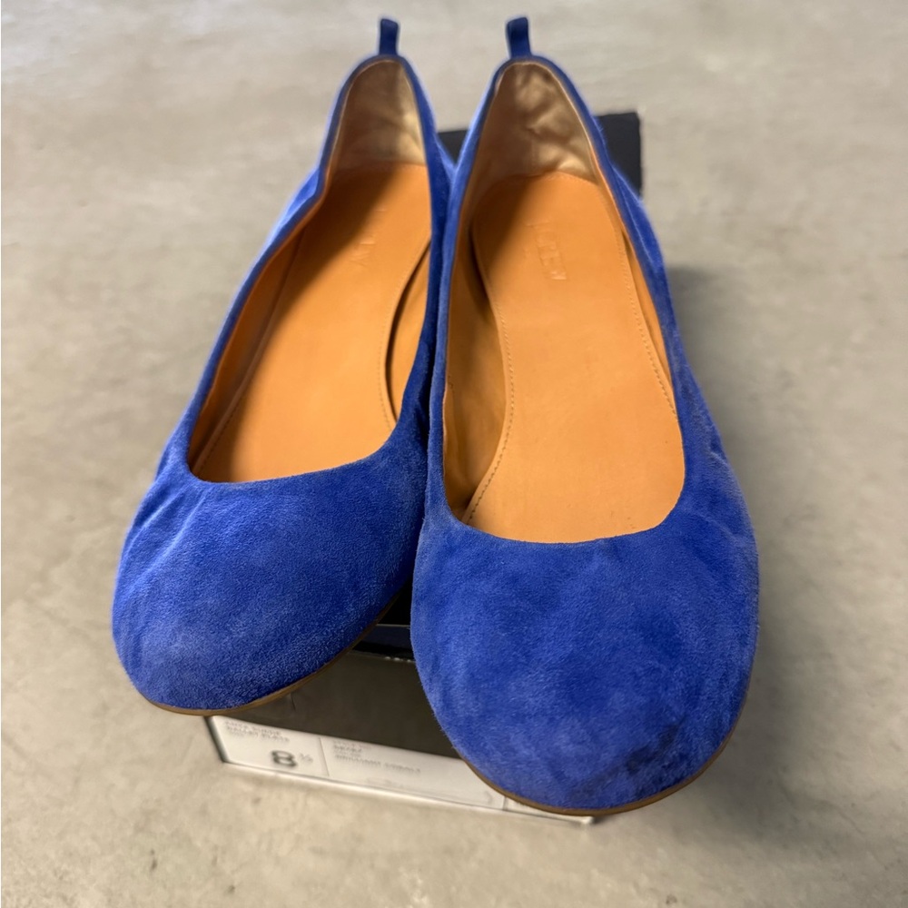Royal Blue Suede Flats with Rounded Toe
